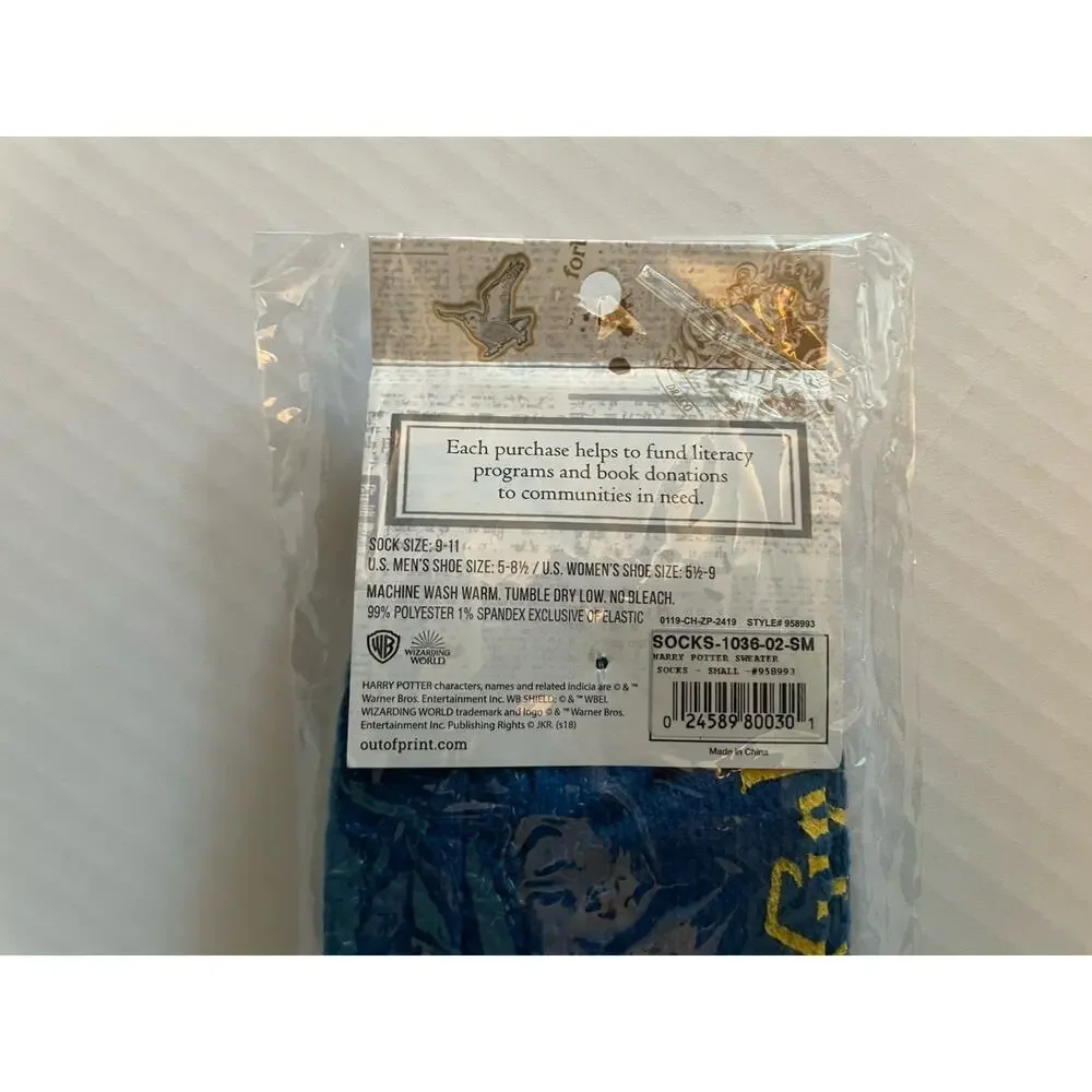 NEW Harry Potter Sweater Socks Size Small Blue with Gold H Out Of Print Books